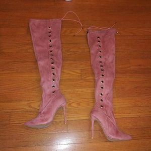 Blush pink thigh boots